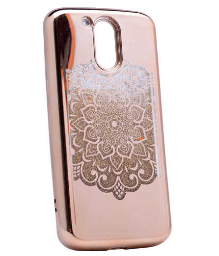 Lenovo Moto G4 Kılıf Zore Lazer Çiçekli Sıvılı Silikon Gold