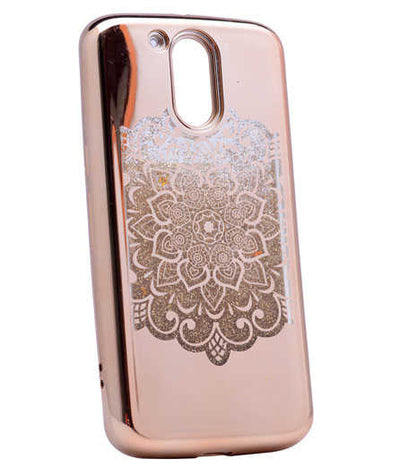 Lenovo Moto G4 Kılıf Zore Lazer Çiçekli Sıvılı Silikon Gold