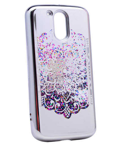 Lenovo Moto G4 Kılıf Zore Lazer Çiçekli Sıvılı Silikon Gümüş