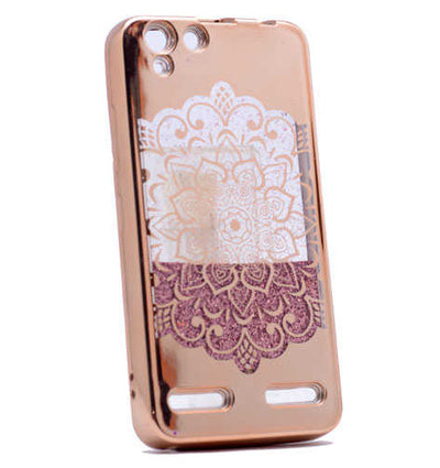 Lenovo Vibe K5 Kılıf Zore Lazer Çiçekli Sıvılı Silikon Gold