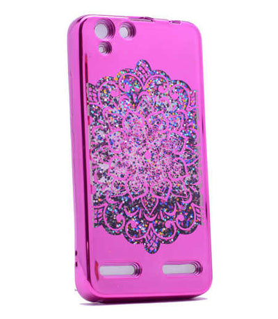 Lenovo Vibe K5 Kılıf Zore Lazer Çiçekli Sıvılı Silikon Pembe Koyu