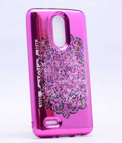 LG K10 2017 Kılıf Zore Lazer Çiçekli Sıvılı Silikon Gold