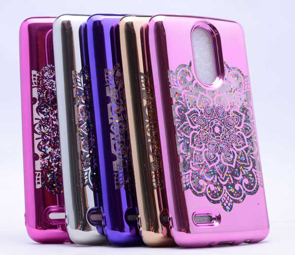 LG K8 2017 Kılıf Zore Lazer Çiçekli Sıvılı Silikon Pembe Açık