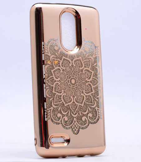LG K8 2017 Kılıf Zore Lazer Çiçekli Sıvılı Silikon Gold