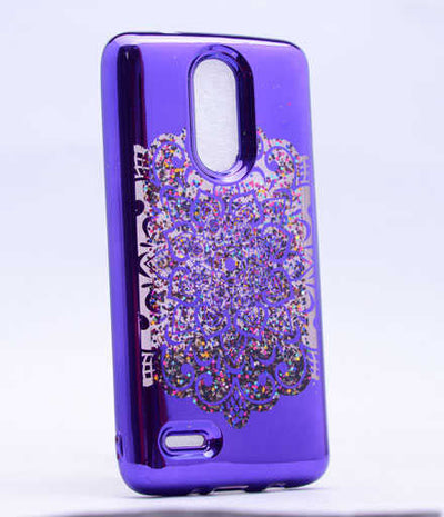 LG K8 2017 Kılıf Zore Lazer Çiçekli Sıvılı Silikon Mor