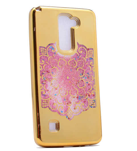 LG Stylus 2 Kılıf Zore Lazer Çiçekli Sıvılı Silikon Pembe Açık