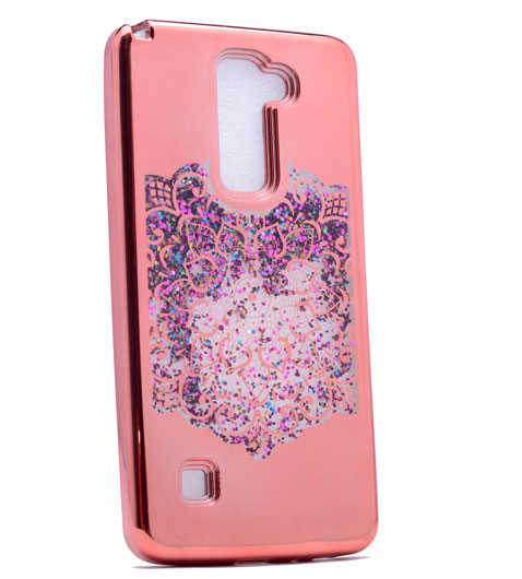 LG Stylus 2 Kılıf Zore Lazer Çiçekli Sıvılı Silikon Pembe Açık