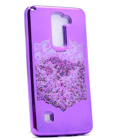 LG Stylus 2 Kılıf Zore Lazer Çiçekli Sıvılı Silikon Mor
