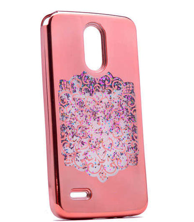 LG Stylus 3 Kılıf Zore Lazer Çiçekli Sıvılı Silikon Pembe Açık