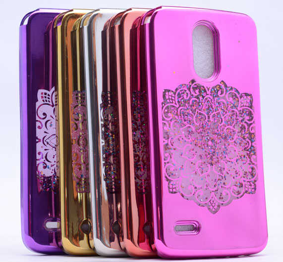 LG Stylus 3 Kılıf Zore Lazer Çiçekli Sıvılı Silikon Mor