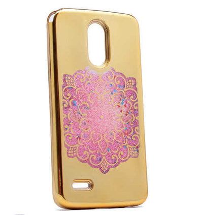 LG Stylus 3 Kılıf Zore Lazer Çiçekli Sıvılı Silikon Gold