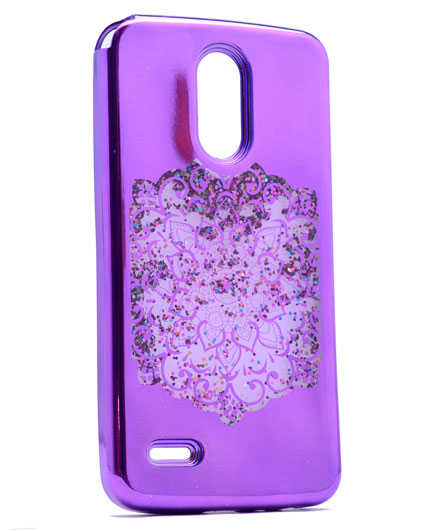 LG Stylus 3 Kılıf Zore Lazer Çiçekli Sıvılı Silikon Mor