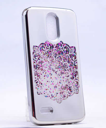 LG Stylus 3 Kılıf Zore Lazer Çiçekli Sıvılı Silikon Gümüş
