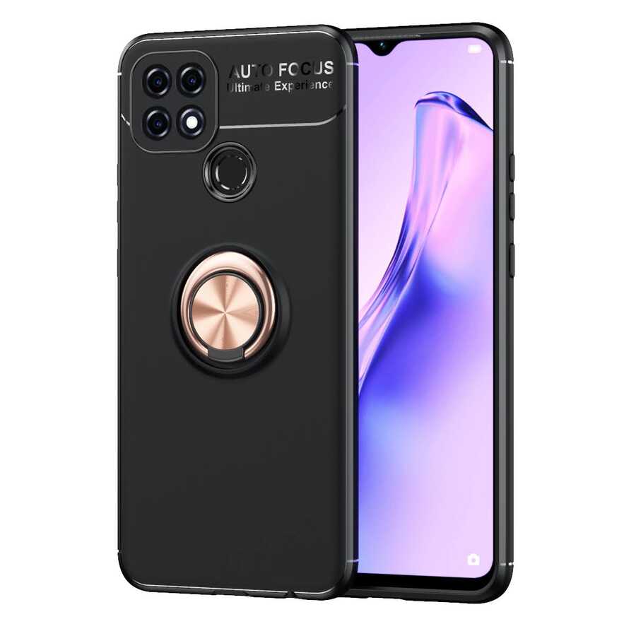 Oppo A15S Kılıf Zore Ravel Silikon Kapak Siyah-Rose Gold