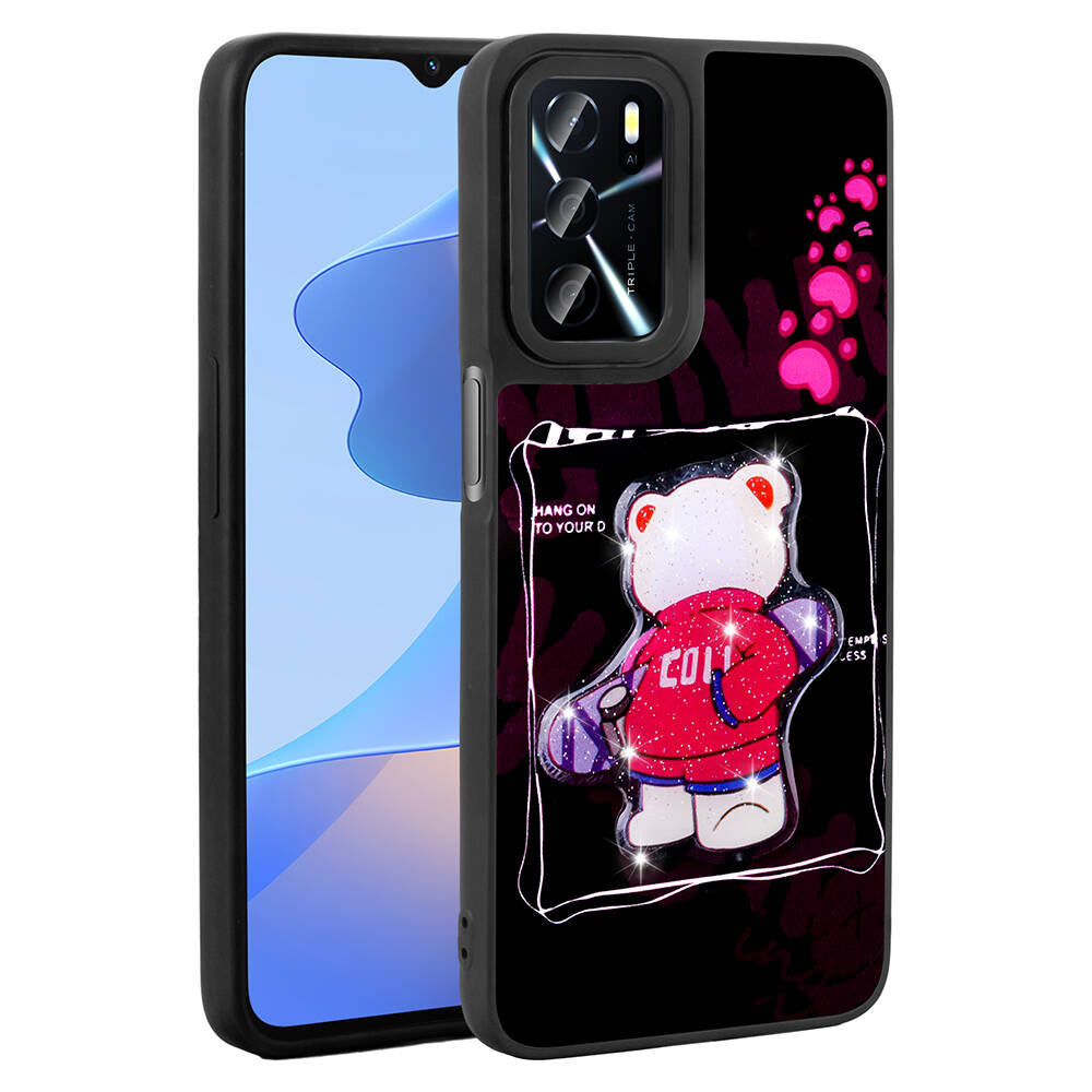 Oppo A16 Case Shining Embossed Zore Amas Silicone Cover with Iconic Figure Beyaz