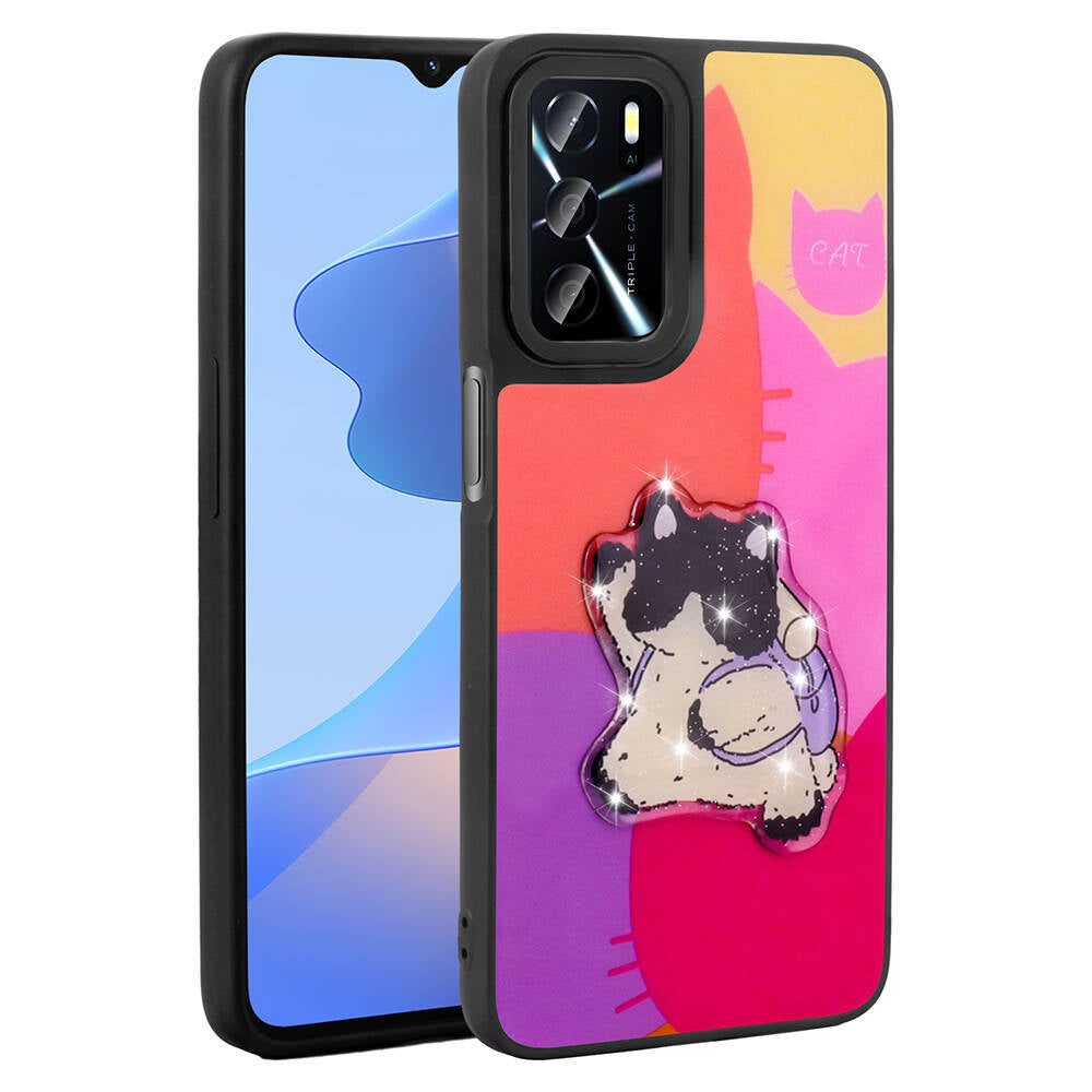 Oppo A16 Case Shining Embossed Zore Amas Silicone Cover with Iconic Figure Mor