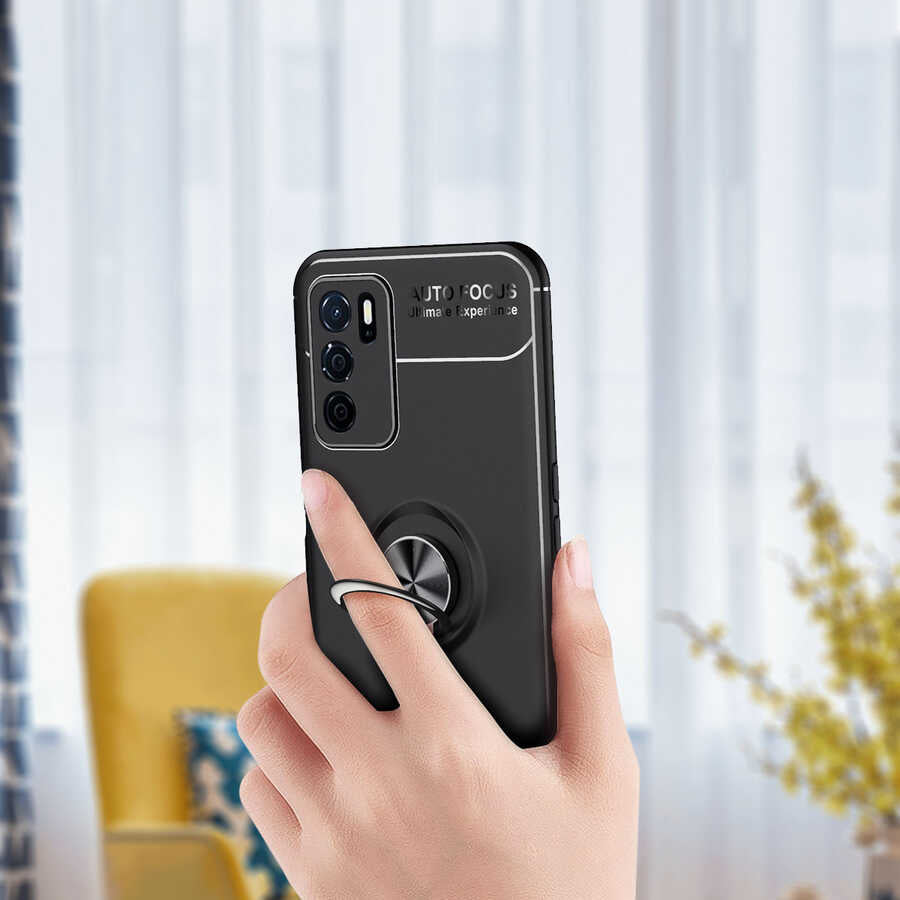 Oppo A16 Kılıf Zore Ravel Silikon Kapak Siyah-Rose Gold
