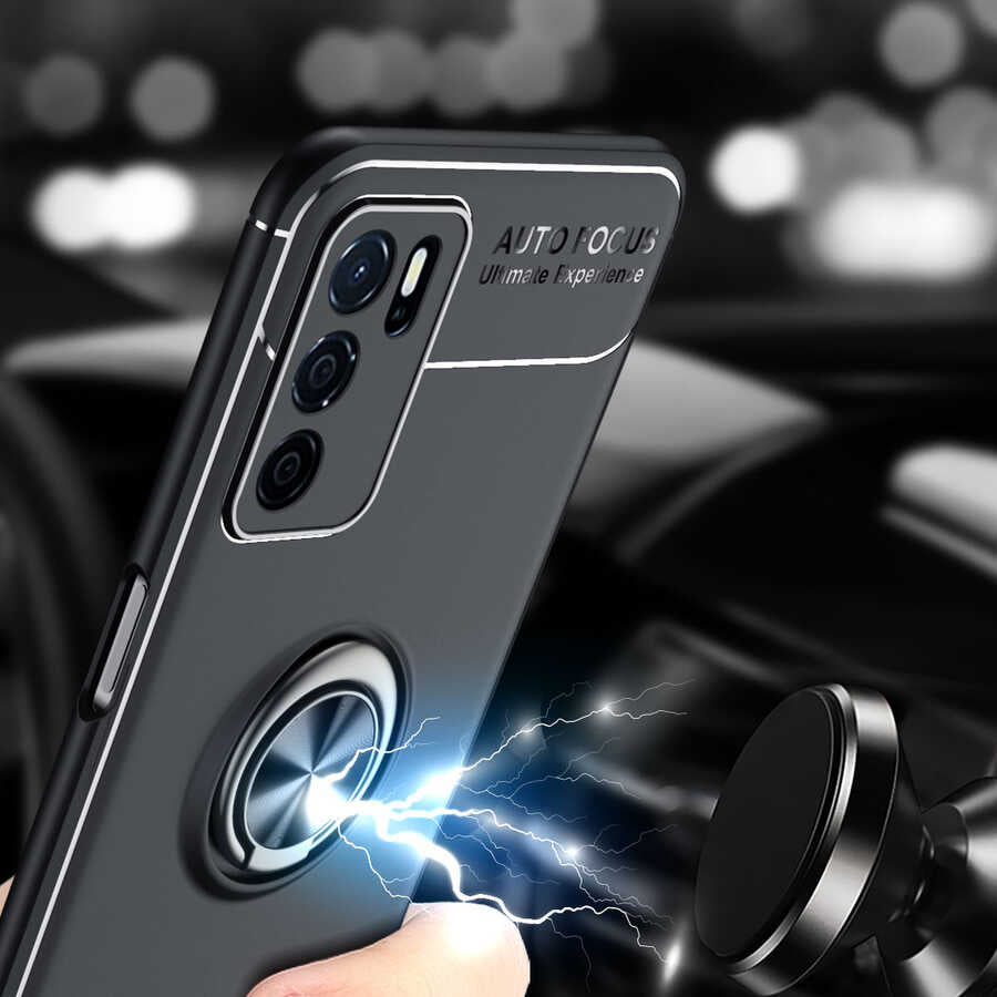 Oppo A16 Kılıf Zore Ravel Silikon Kapak Siyah-Rose Gold