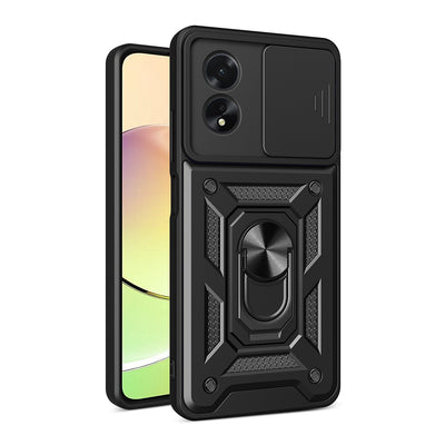 Oppo A38 Kılıf Magnetik Standlı Kamera Korumalı Zore Sürgülü Vega Kapak Siyah