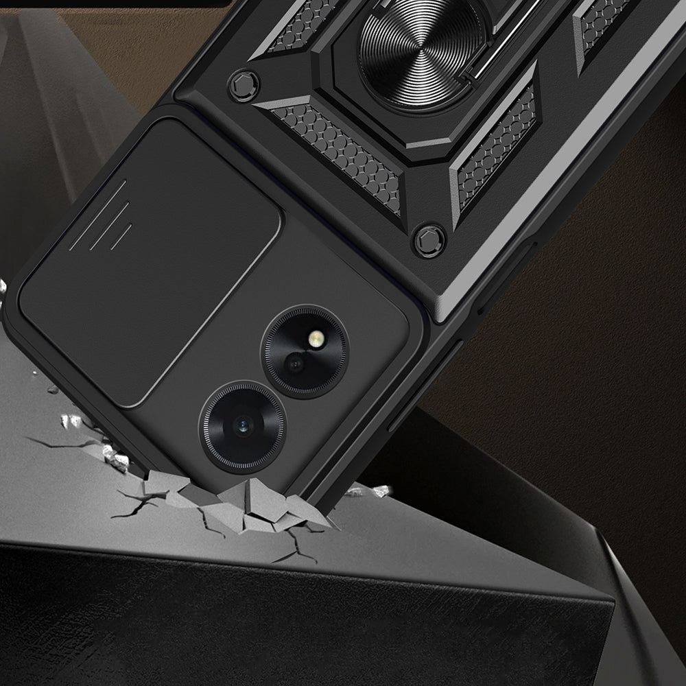 Oppo A38 Kılıf Magnetik Standlı Kamera Korumalı Zore Sürgülü Vega Kapak Mavi
