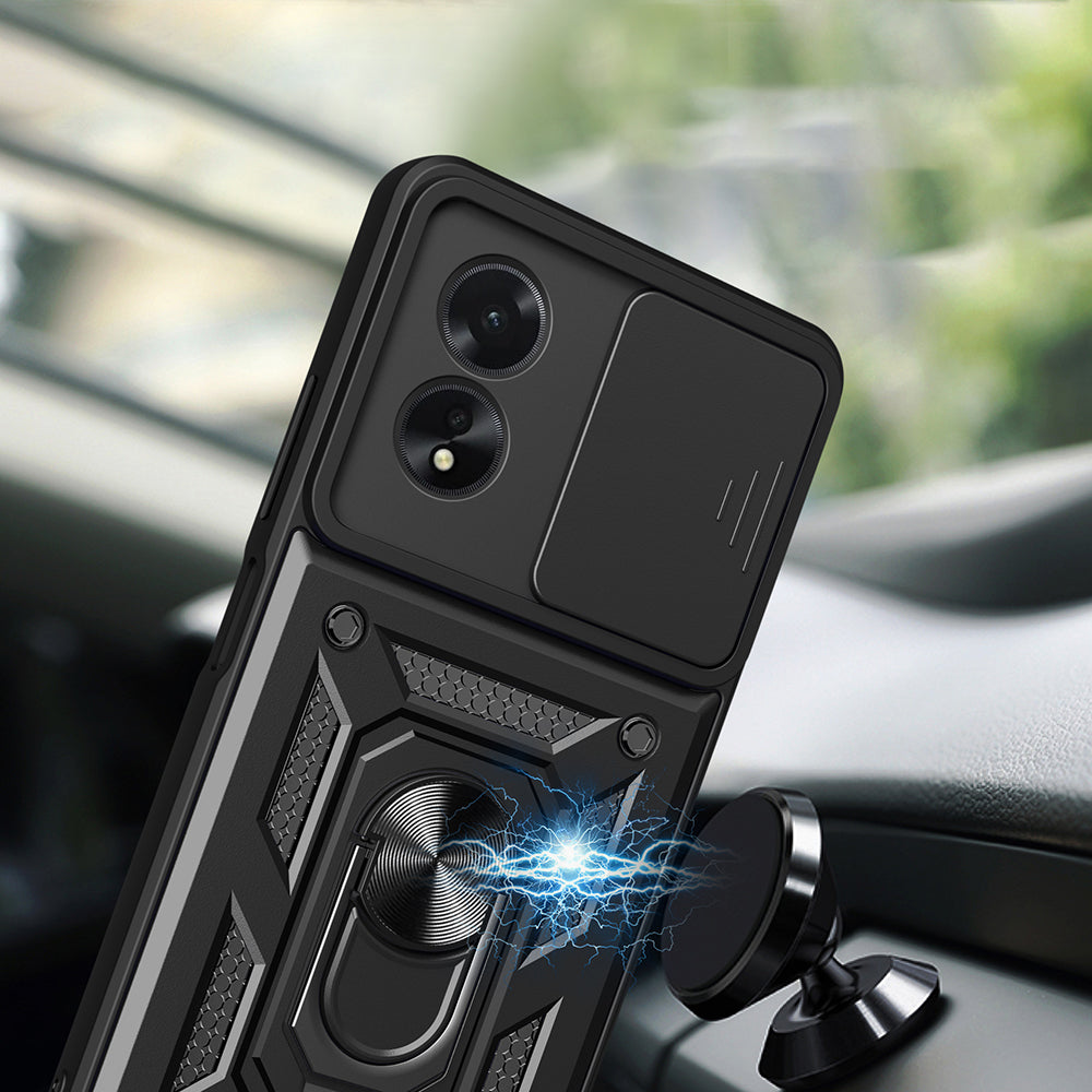 Oppo A38 Kılıf Magnetik Standlı Kamera Korumalı Zore Sürgülü Vega Kapak Mavi