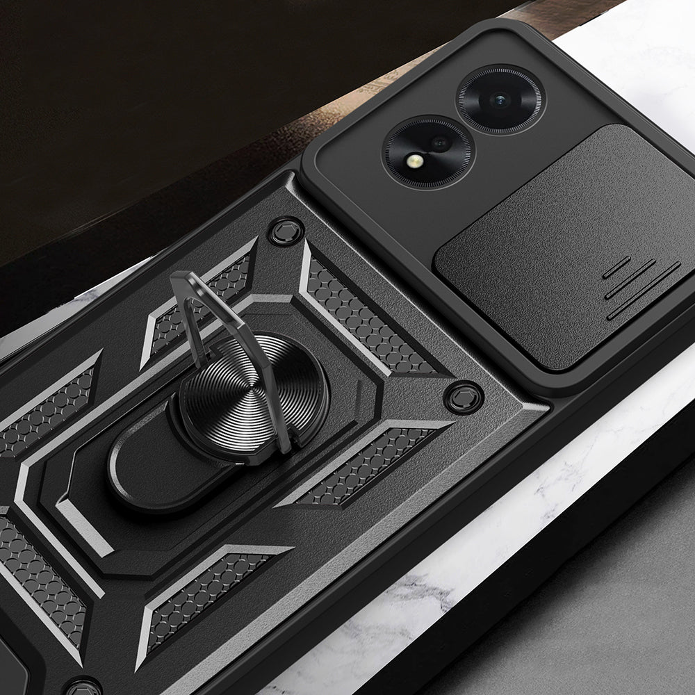 Oppo A38 Kılıf Magnetik Standlı Kamera Korumalı Zore Sürgülü Vega Kapak Mavi