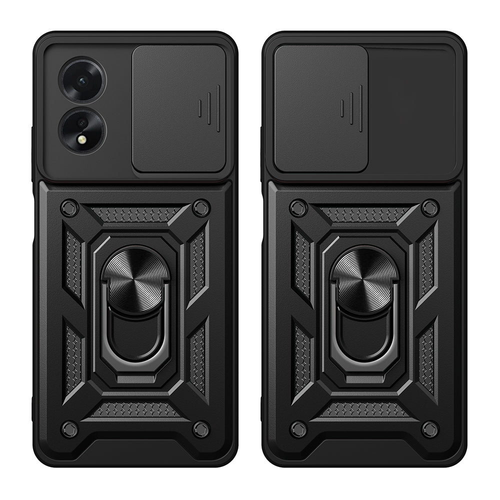 Oppo A38 Kılıf Magnetik Standlı Kamera Korumalı Zore Sürgülü Vega Kapak Mavi