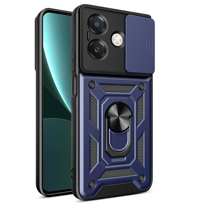 Oppo A3x 4G Kılıf Magnetik Standlı Kamera Korumalı Zore Sürgülü Vega Kapak Mavi