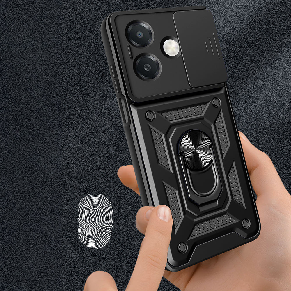 Oppo A3x Kılıf Magnetik Standlı Kamera Korumalı Zore Sürgülü Vega Kapak Siyah