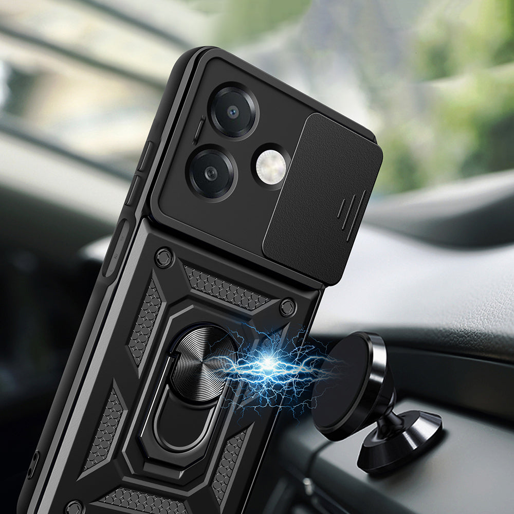 Oppo A3x Kılıf Magnetik Standlı Kamera Korumalı Zore Sürgülü Vega Kapak Mavi