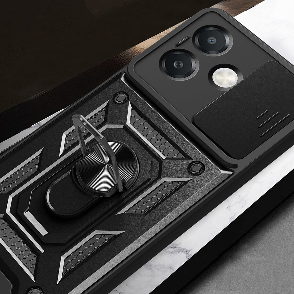 Oppo A3x Kılıf Magnetik Standlı Kamera Korumalı Zore Sürgülü Vega Kapak Siyah