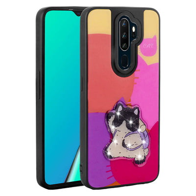 Oppo A5 2020 Kılıf Parlayan Kabartmalı İkonik Figürlü Zore Amas Silikon Kapak Mor