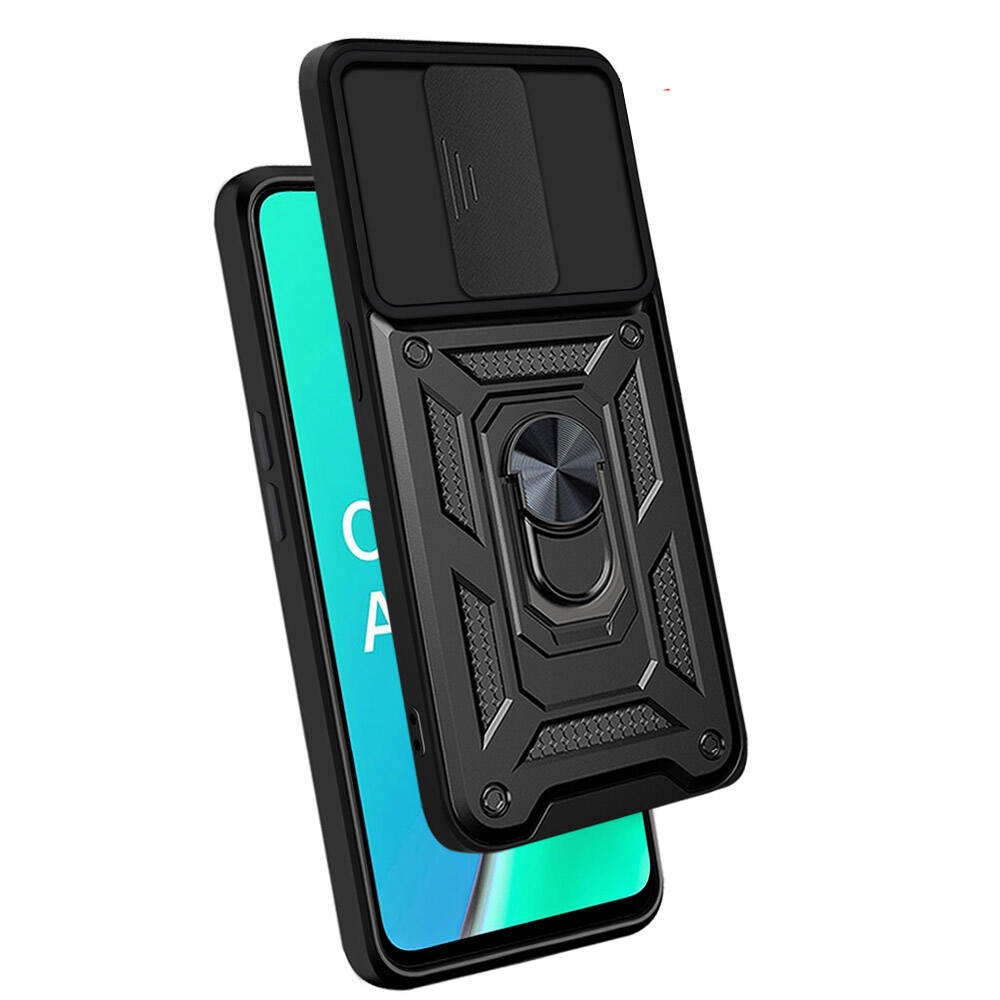 Oppo A5 2020 Kılıf Magnetik Standlı Kamera Korumalı Zore Sürgülü Vega Kapak Mavi