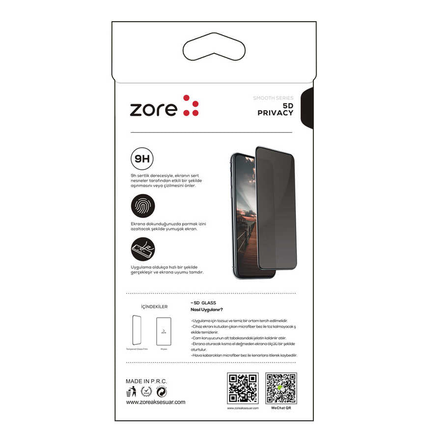 Oppo A52 Zore New 5D Privacy Temperli Ekran Koruyucu Siyah
