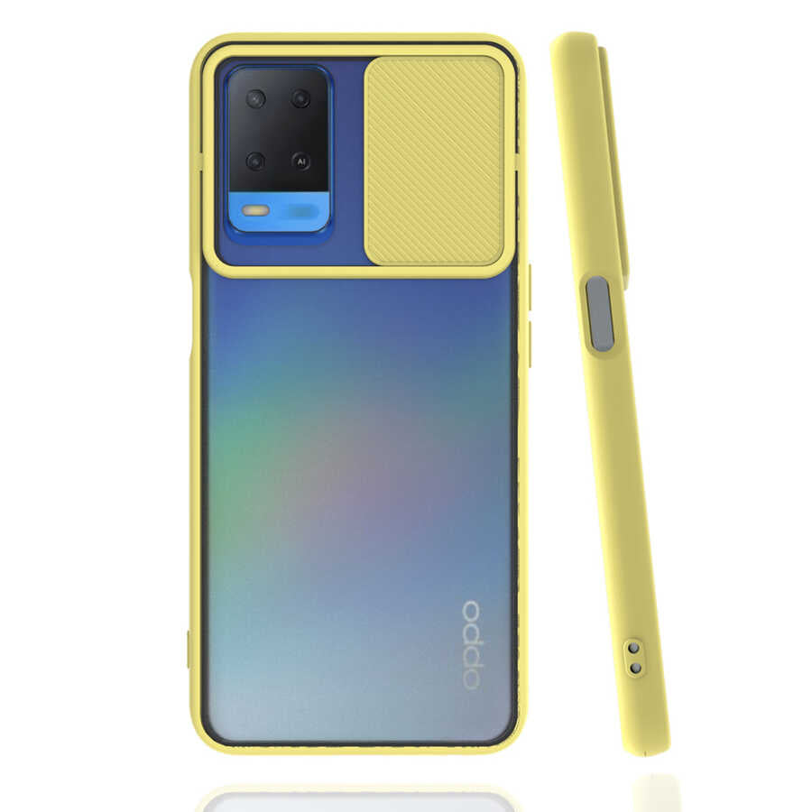 Oppo A54 4G Kılıf Zore Lensi Kapak Sarı