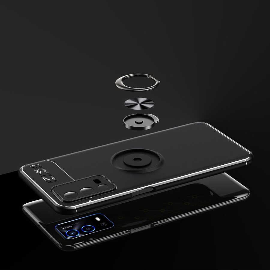 Oppo A55 4G Kılıf Zore Ravel Silikon Kapak Siyah-Kırmızı