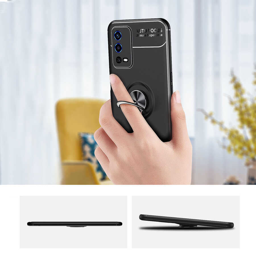 Oppo A55 4G Kılıf Zore Ravel Silikon Kapak Siyah-Mavi