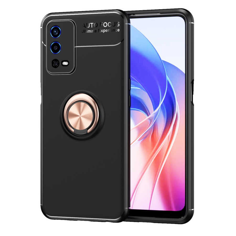 Oppo A55 4G Kılıf Zore Ravel Silikon Kapak Siyah-Rose Gold