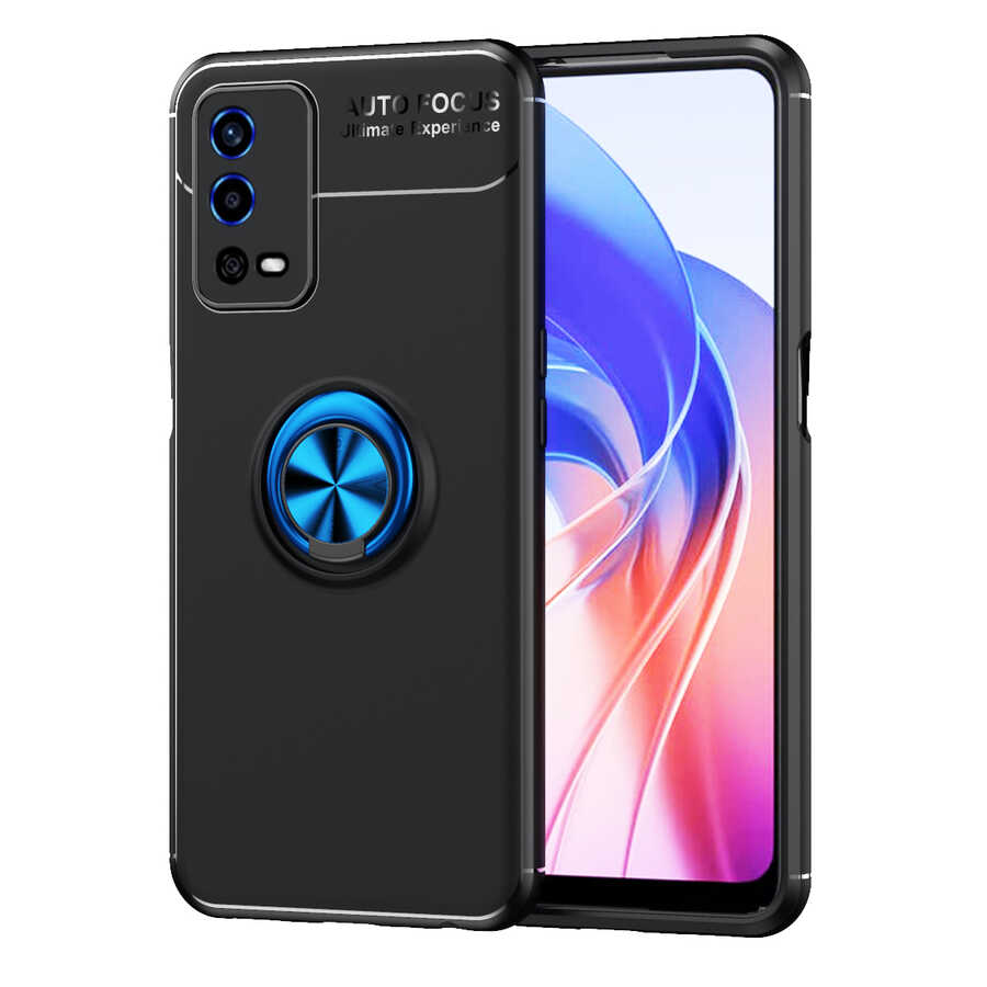 Oppo A55 4G Kılıf Zore Ravel Silikon Kapak Siyah-Mavi