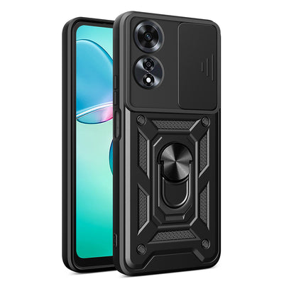 Oppo A60 Kılıf Magnetik Standlı Kamera Korumalı Zore Sürgülü Vega Kapak Siyah