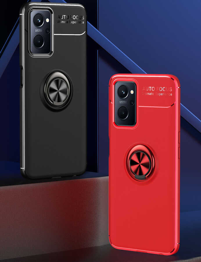 Oppo A76 Kılıf Zore Ravel Silikon Kapak Siyah-Mavi