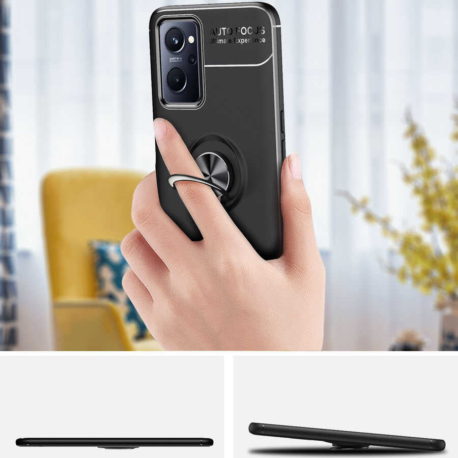 Oppo A76 Kılıf Zore Ravel Silikon Kapak Siyah-Rose Gold