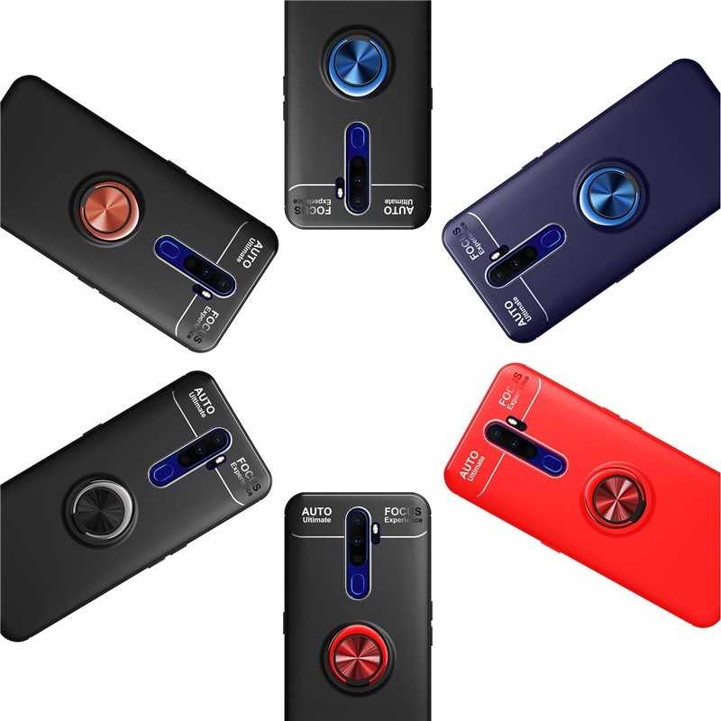 Oppo A9 2020 Kılıf Zore Ravel Silikon Kapak Siyah-Mavi