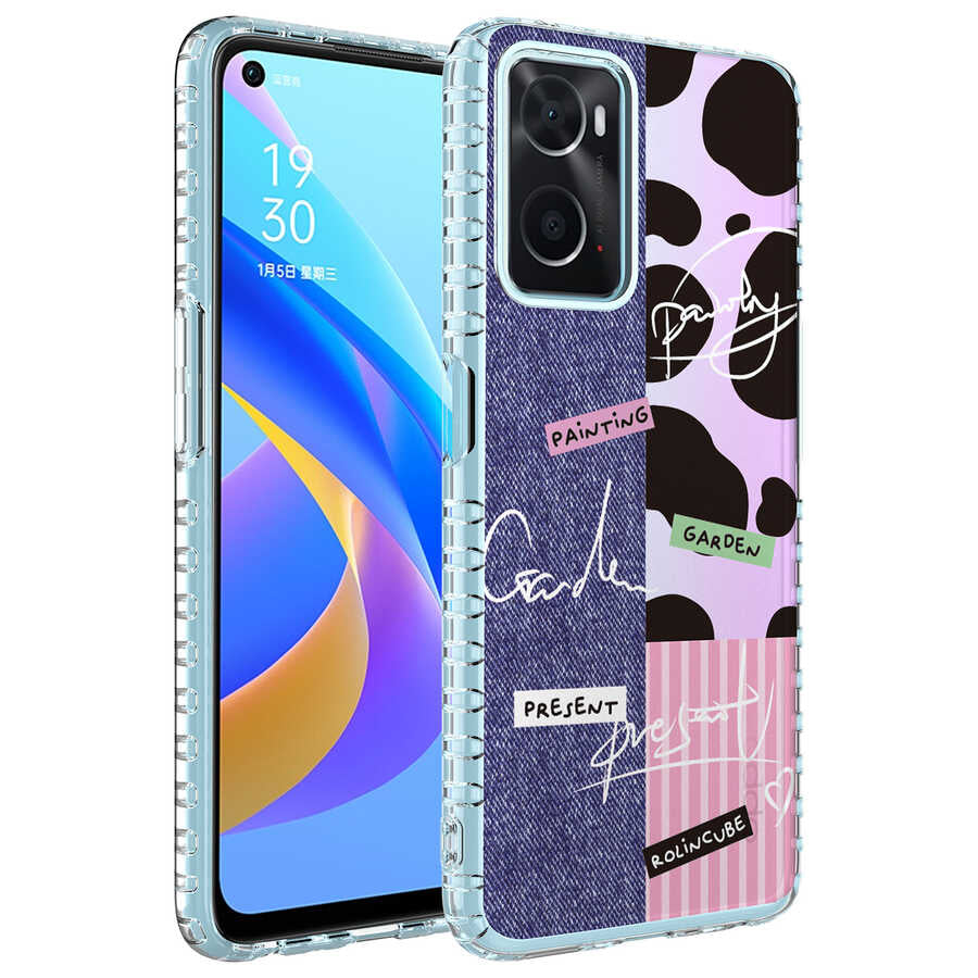 Oppo A96 4G Kılıf Airbag Kenarlı Renkli Desenli Silikon Zore Elegans Kapak
