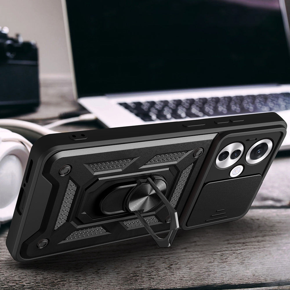 Oppo Reno 11FS Kılıf Magnetik Standlı Kamera Korumalı Zore Sürgülü Vega Kapak Siyah