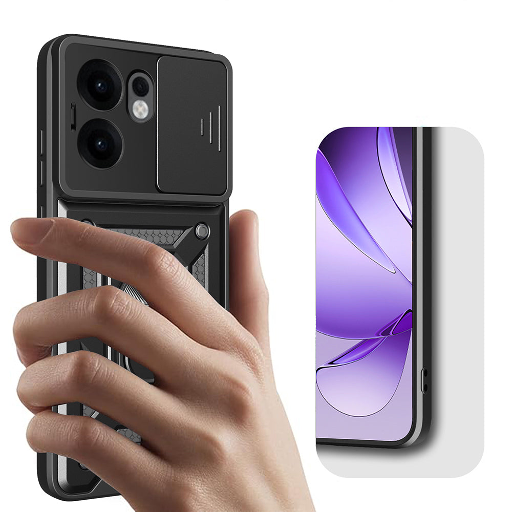 Oppo Reno 13F 5G Kılıf Magnetik Standlı Kamera Korumalı Zore Sürgülü Vega Kapak Mavi