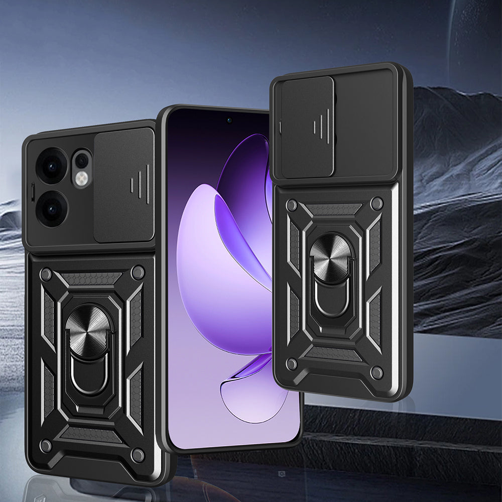 Oppo Reno 13F 5G Kılıf Magnetik Standlı Kamera Korumalı Zore Sürgülü Vega Kapak Mavi