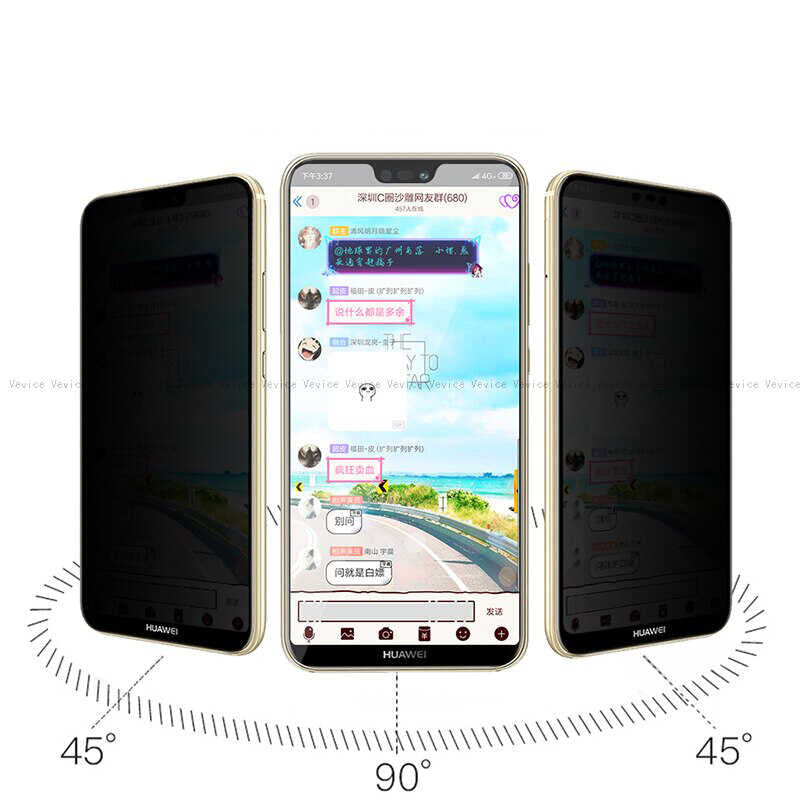 Huawei Mate 20 Lite Zore New 5D Privacy Temperli Ekran Koruyucu Siyah