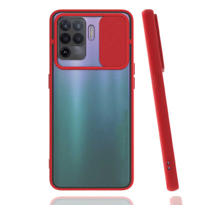 Oppo Reno 5 Lite Kılıf Zore Lensi Kapak Kırmızı