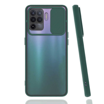 Oppo Reno 5 Lite Kılıf Zore Lensi Kapak Koyu Yeşil